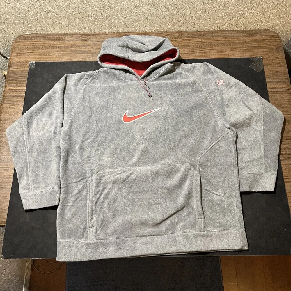 Nike Center Swoosh Hoodie Sweatshirt Velvet Vintage Velour Silver 90s ACG Hiking